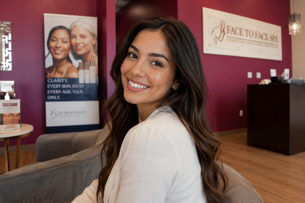 Smiling woman at Face to Face Med Spa